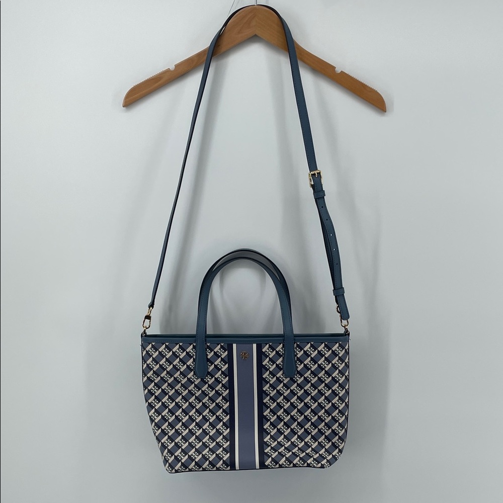 Tory Burch Geo Logo Mini Zip Top Tote in Blue A15